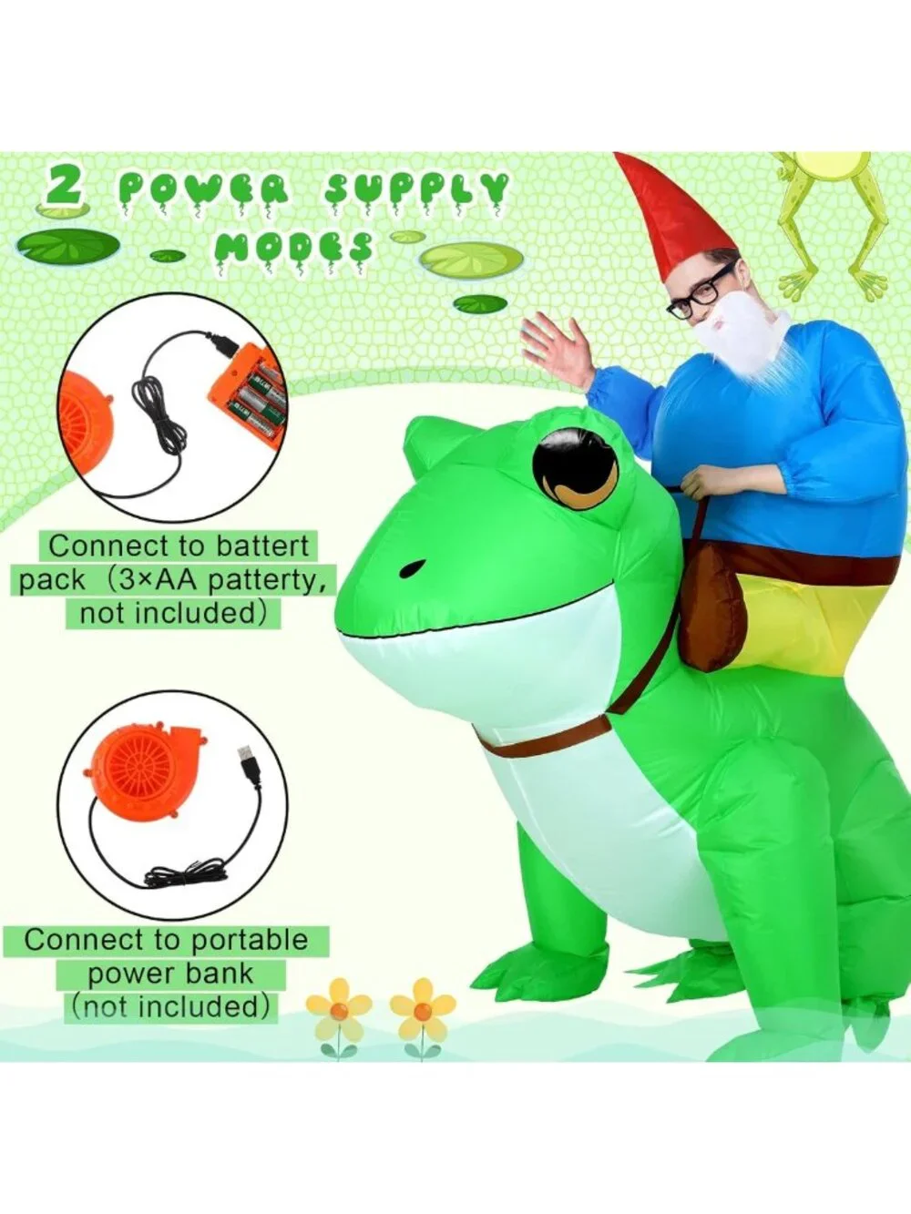 Unisex Inflatable Frog Costume for Adults - Fun Ride-On Gnome Outfit